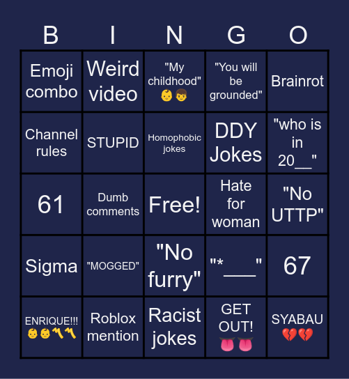 Kids on net Bingo Card