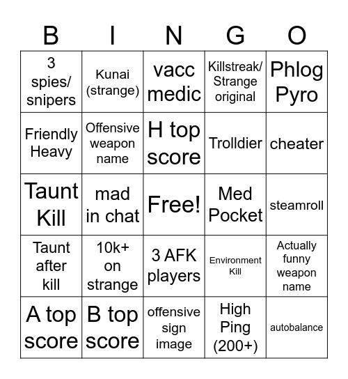 TF2 casual bingo Card