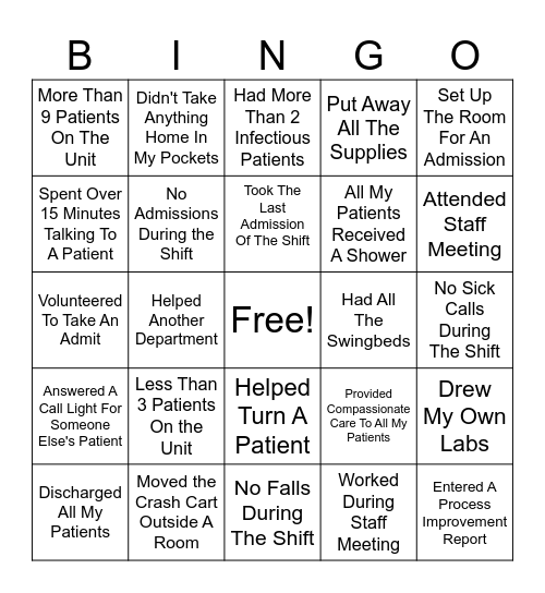 Nurse's Week Bingo Card