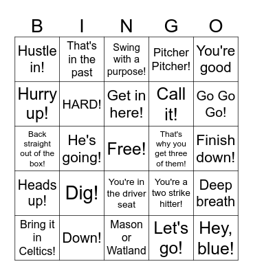 Mother's Day Coach Phrases Bingo Card