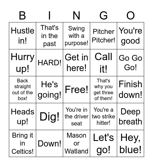 Mother's Day Coach Phrases Bingo Card