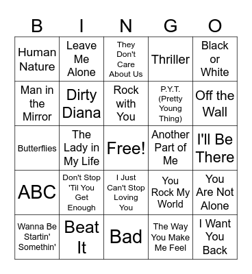 The MJ Experience Bingo Card