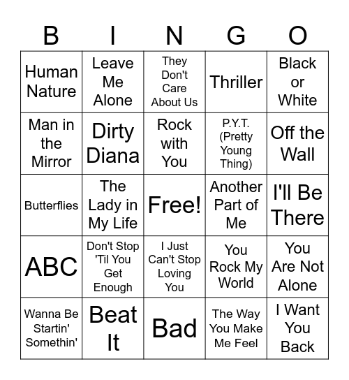 The MJ Experience Bingo Card
