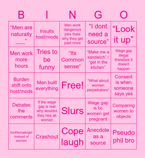 ROMES FEMINIST DEBATE BINGO V1 Bingo Card