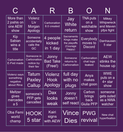 Carbingo 2.0 Bingo Card