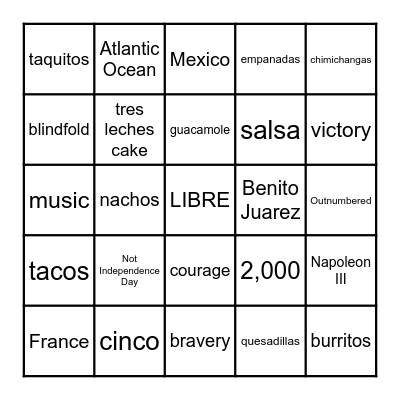 CINCO DE MAYO BINGO Card