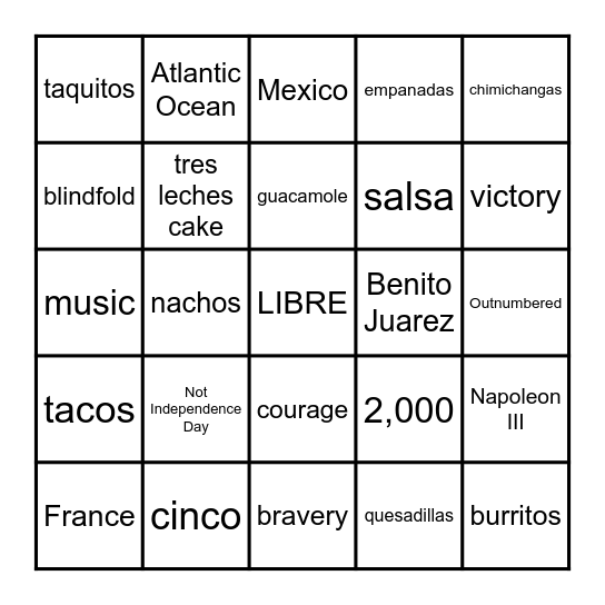 CINCO DE MAYO BINGO Card