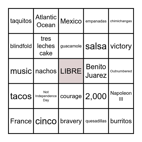 CINCO DE MAYO BINGO Card