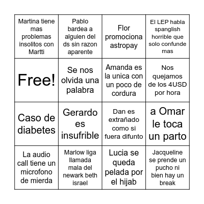 DIA PROMEDIO DE LABURO Bingo Card