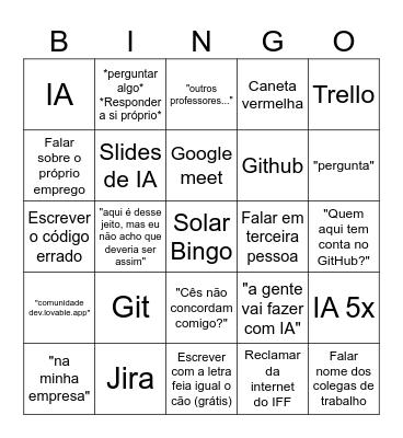 Solar bingo Card