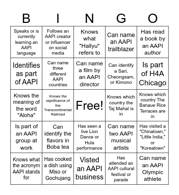H4A Chicago AAPI Month Bingo Card