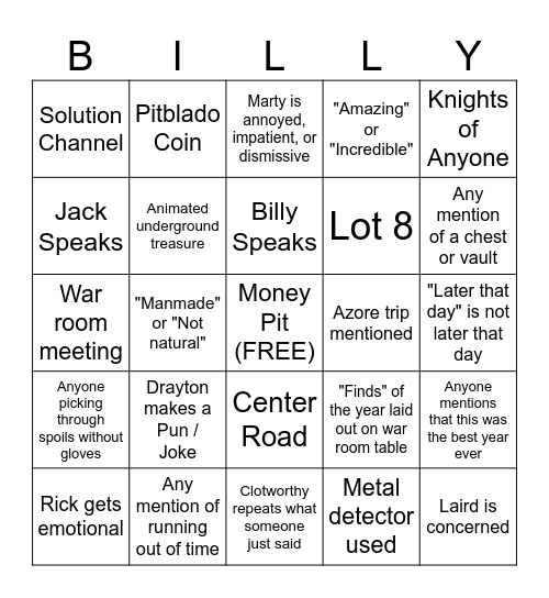 OAK ISLAND SEASON 13 FINALE Bingo Card