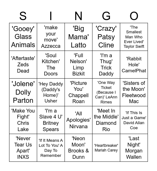 Inspired by your bar staff!!! One Line Bingo Card
