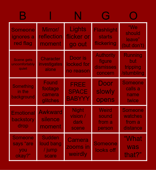 SUXXER CINEMA HORROR BINGO Card