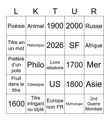 Lektur Bingo Card
