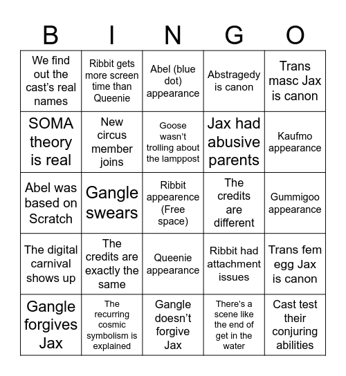 TADC 9 bingo Card