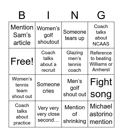 Scholar athlete Bingo Card