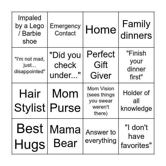 Mom-ism BINGO Card