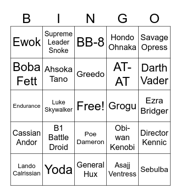 Star Wars Bingo Card