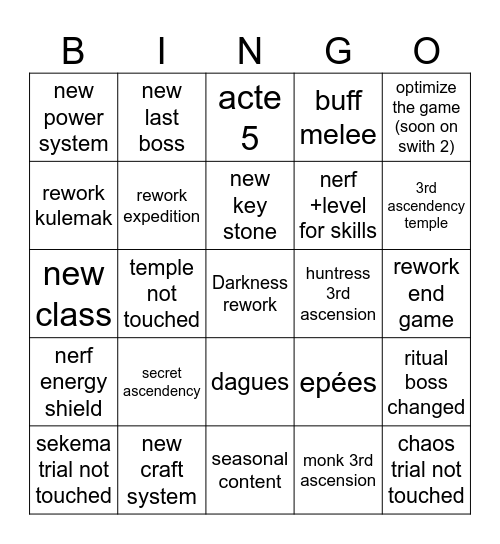 poe2 0.5 annoucement Bingo Card