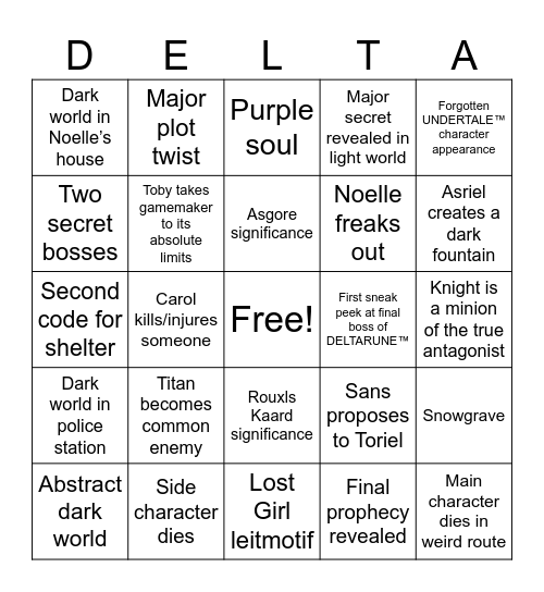 DELTARUNE™️ Chapter 5 Bingo Card