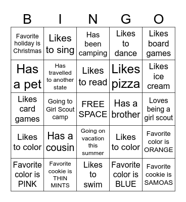 GIRL SCOUT BINGO Card