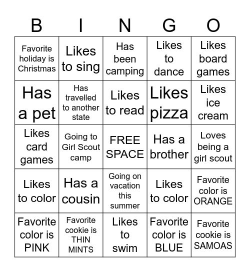 GIRL SCOUT BINGO Card