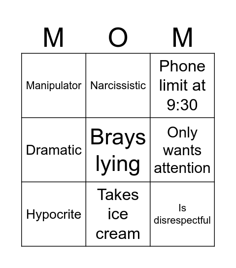 Mom bingo Card
