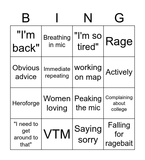 Jack's Bingo Card