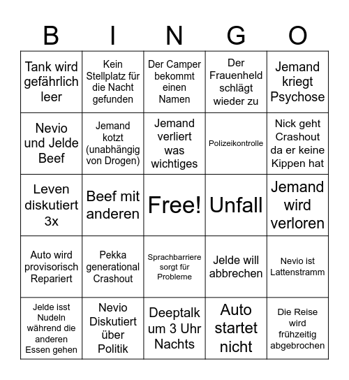 Sommertrip Bingo Card