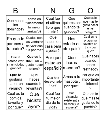 PARA HABLAR Bingo Card