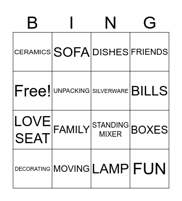 Housewarming BINGO Card