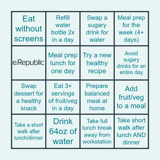 Thrive Week 2: Healthy Living Bingo Card