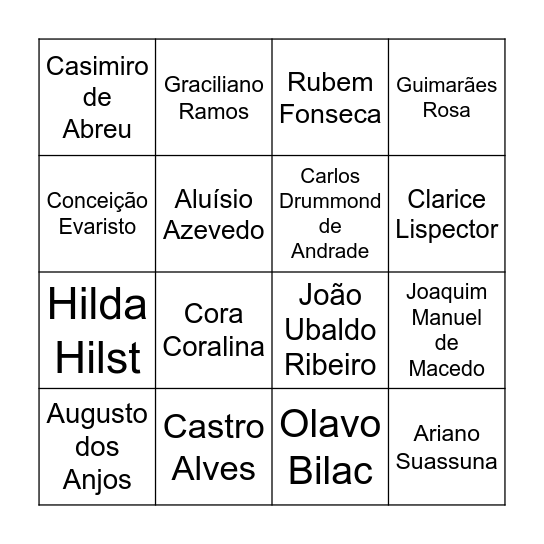 BINGO LITERÁRIO Bingo Card