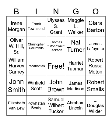Virginia Studies Key People Bingo Card