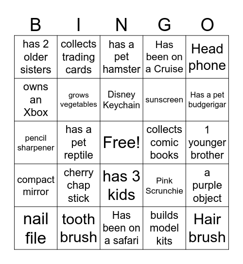 WIC Team Building Bingo Card