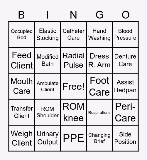 CNA Bingo! Bingo Card