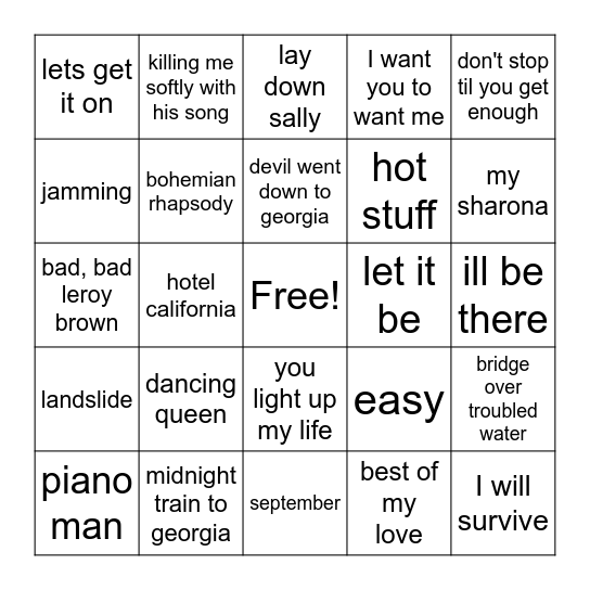 70s Bingo Card