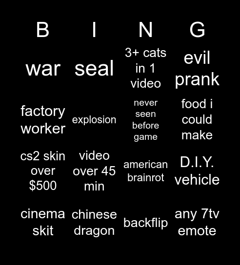 Untitled Bingo Card