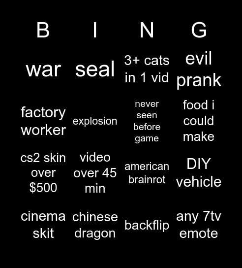 douyin Bingo Card