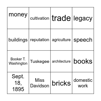 Up From Slavery Chapter 5 Bingo Card