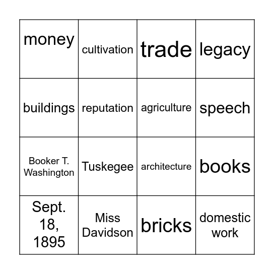 Up From Slavery Chapter 5 Bingo Card