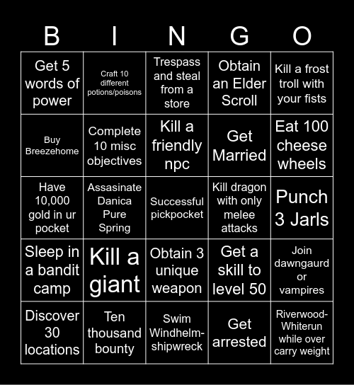 Skyrim Lockout Bingo Card