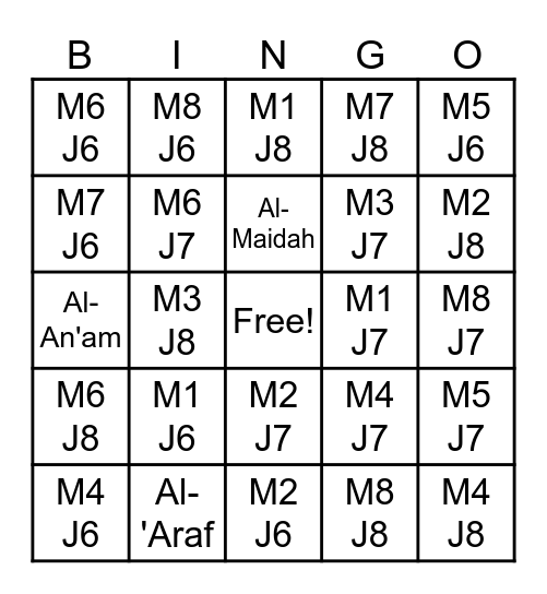 Muraja’ah Sampai Masyi ! Bingo Card