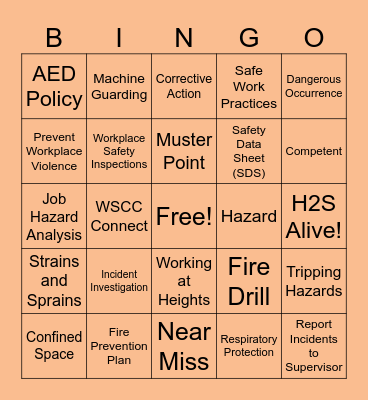 Workplace Safety Bingo Card