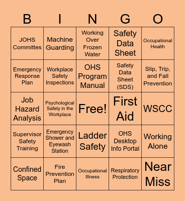 Workplace Safety Bingo Card