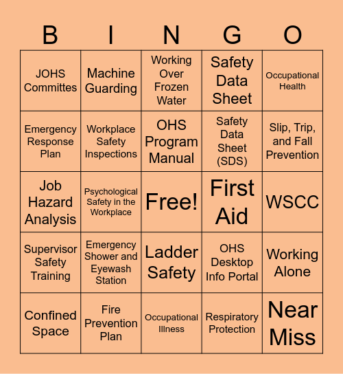 Workplace Safety Bingo Card
