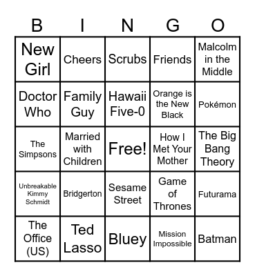 📺TV Theme Bingo🎶 Bingo Card