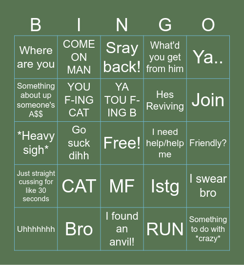 Continue Gameplay Bingo Card
