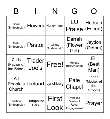 Savannah's Wedding Shower Bingo Card